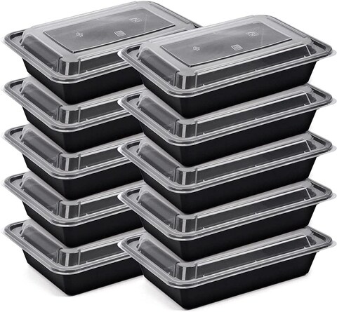 Go2Camps Alsaqer [20 Pack] Compartment Black Base With Lids Food Storage Container(32 Oz) Re32, Disposable Food Container, Meal Preparation Containers, Lunch Boxes Microwave, Freezer Safe