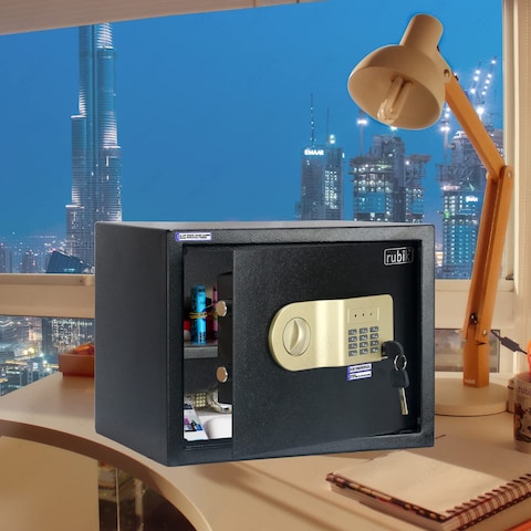 Rubik Large Safe Box A4 Documents Size For Home Office With Key And Pin Code Keypad For Cash Documents Jewelry Passports, RB30AJ, (38X30X30Cm) Black