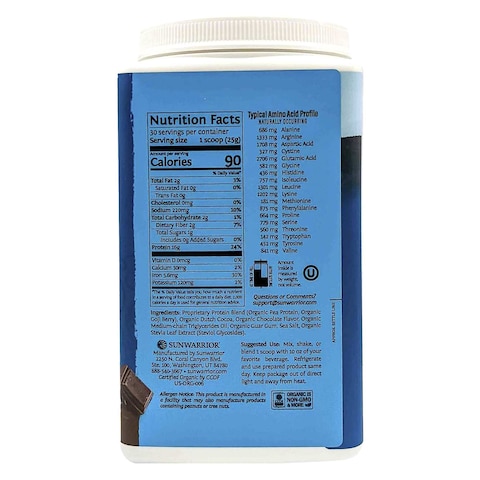Sunwarrior Organic Protein Warrior Blend Chocolate Flavour Dietary Supplement 750g