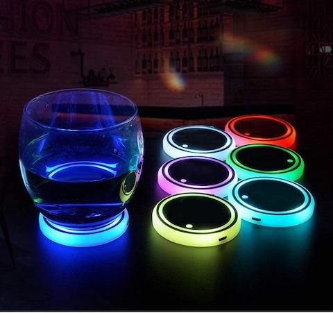 SHOWAY LED Car Cup Holder Lights, 7 Colors Changing USB Charging Mat Luminescent Cup Pad,Luminescent Cup Pad Interior Atmosphere 2pcs Interior Atmosphere