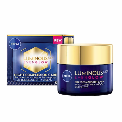 NIVEA LUMINOUS 630 EVEN GLOW Anti Dark Spot Face Night Cream, Revitalizing Skin Complexion Repair, Spotless Even Skin, Hydrating Hyaluronic Acid, 50ml