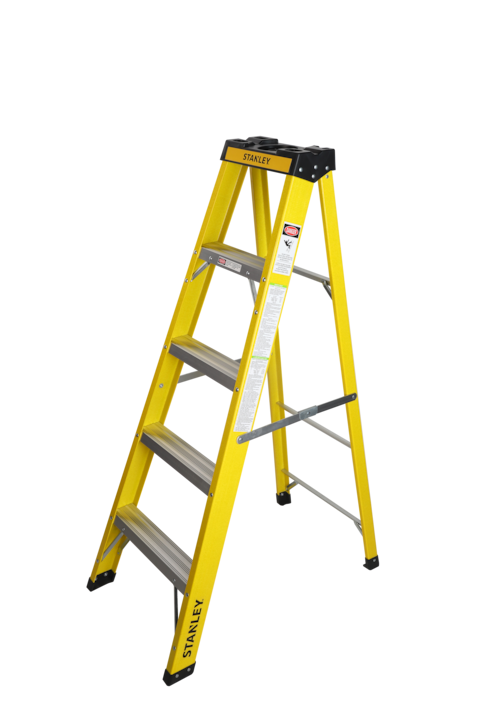 STANLEY Step Ladder, 4 Steps Fibre Ladder with Non-Slip Rubber Edge Guards &amp; 150 KG Loading Capacity - EN131 Approved