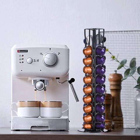 Lushh Stainless Steel Coffee Capsule Holder, 360 Degree Rotating Coffee Pod Holder Tower Rack Stand for 40 Nespresso Coffee Capsules, Black