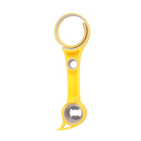 Jar Can Bottle Wine Opener - Multifunctional Kitchen Tool - Open Bottles, Cans, Jars, Safety Seals, Pull Tab - Tight Grip (Yellow )