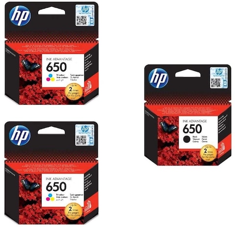 HP Cz101Ak 650 Black Ink Cartridge And Cz102Ak 650 Tri Color Ink Cartridges, 2 Pieces