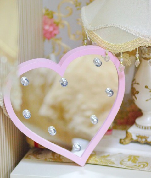 Heart-Shaped Mirror with Pink Frame and Light LEDs 32x30cm