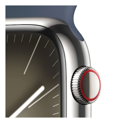 Apple Watch Series 9 LTE 45mm Silver Stainless Steel Storm Blue Sport Band Medium/Large