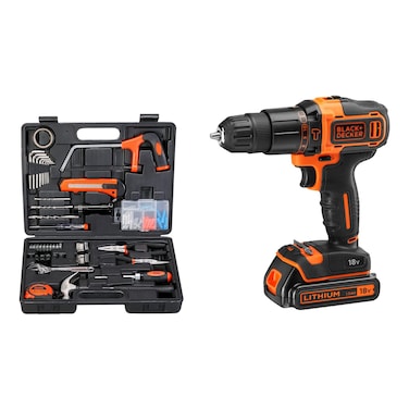 بلاك أند ديكر مثقاب كهربائي بقوة 18 فولط مع صندوق عدة للأدوات موديل BMT108C