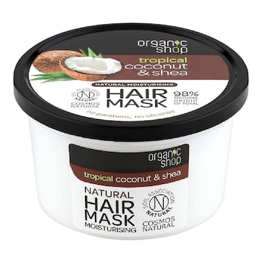 أورغانيك شوب قناع عضوي طبيعي لترطيب الشعر بجوز الهند الإستوائي والشيا - أبيض 250 ملل