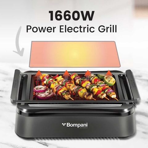 Bompani Smokeless Indoor Infrared Grill, Excellent Performance - BBQ007 Black