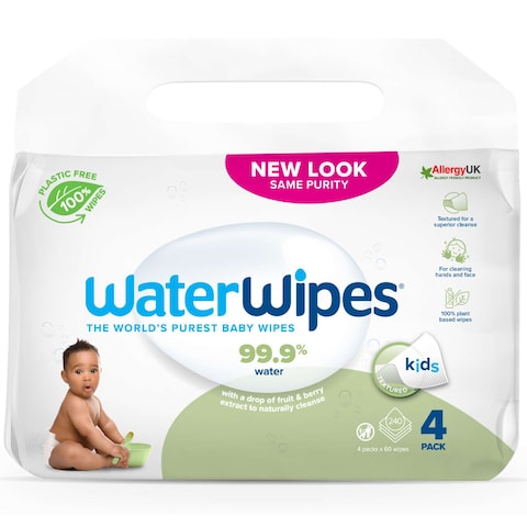 Buy WaterWipes Plastic Free Textured Clean Toddler  Baby Wipes 240 Wet Wipes (4 Packs) in UAE