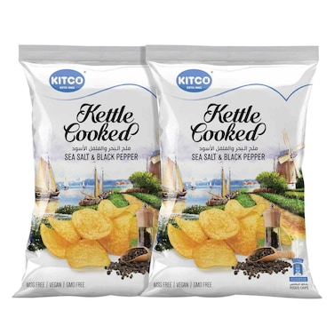 Kitco Kettle Cooked Sea Salt and Black Pepper Potato Chips, 150g Pack of 2