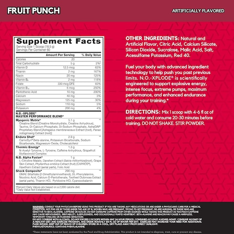 Bsn N.O.-Xplode Legendary Pre-Workout Supplement With Creatine, Beta-Alanine, And Energy,Dietary Supplement ,2.45 Lb, Fruit Punch, 60 Servings