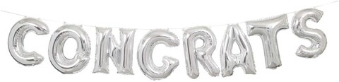 Unique Congrats Foil Balloon Banner Kit- 14-Inch Size- Silver