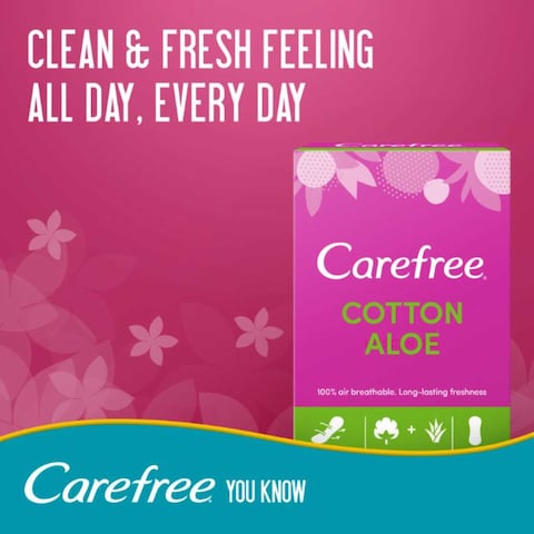 Carefree Cotton Aloe Regular Size Panty Liners White 30 Liners