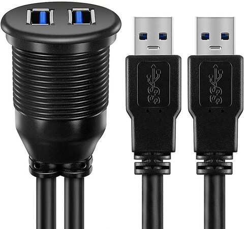 Dual-port USB3.0 Dashboard Extension Cable Dual USB 3.0 Extension Dash Flush Mount Dashboard Panel For Car Boat Motorcycle - 1METER