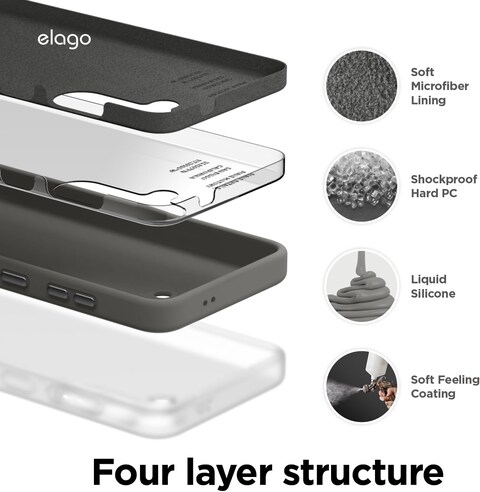 elago Liquid Silicone for Samsung Galaxy S24 case cover Full Body Screen Camera Protective, Shockproof, Slim, Anti-Scratch Soft Microfiber Lining - Medium Grey