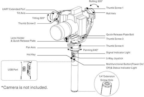 hohem Isteadygear Z Kit 3 Axis Handheld Camera Stabilizer Gimbal Dual Handle Control With App Settings Bt Connection Anti Shake Low Angle Photography Max. Load 2.5Kg / 5.5Lbs For Sony Canon, KDPTD6552