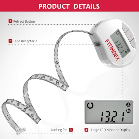 Fitindex Smart Body Tape Measure Bluetooth Digital Measuring Tape - White