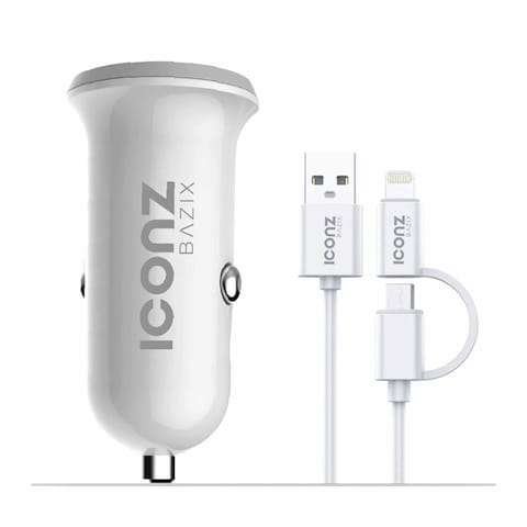 Iconz XCC07W Dual USB Car Charger With 2in1 Cable - 3.4A - White