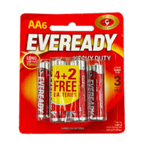Eveready Alkaline Battery Heavy Duty AA 4+2 Batteries Red