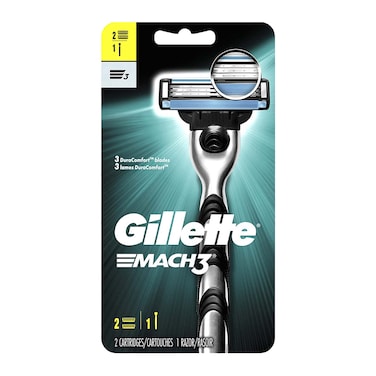 Gilette Mach3 Razor Handle with Blades Silver 2 count