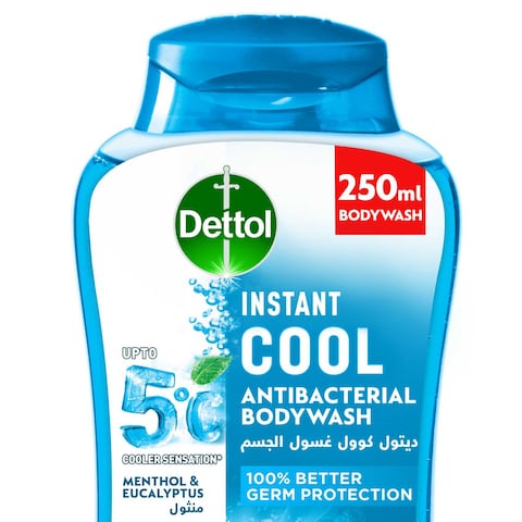 Dettol Instant Cool Antibacterial Bodywash and Shower Gel, Menthol &amp; Euclayptus, 250ml
