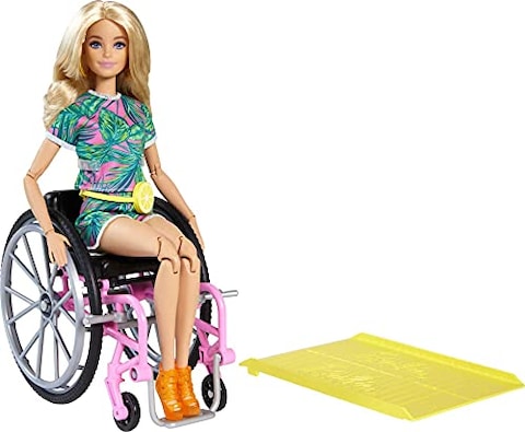 Barbie Fashionistas Doll #165, With Wheelchair &amp; Long Blonde Hair Wearing Tropical Romper, Orange Shoes &amp; Lemon Fanny Pack, Toy For Kids 3 To 8 Years Old