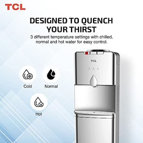 TCL Water Dispenser, Top Loading, Hot, Cold &amp; Normal Water Temperature, Best For Home, Kitchen, Office &amp; Pantry, Silver, M