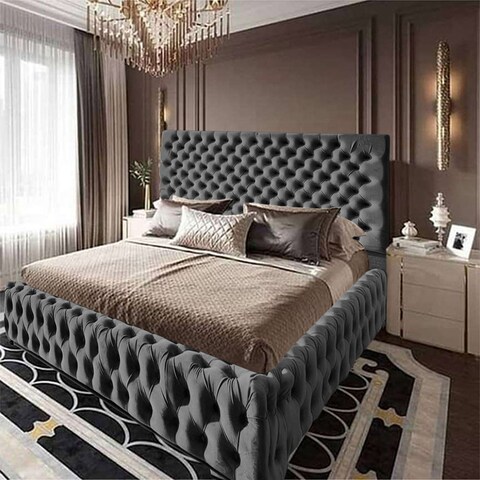 إن هاوس فالينسا هيكل سرير منجد بالمخمل - نفر - 200×100 سم - رمادي غامق