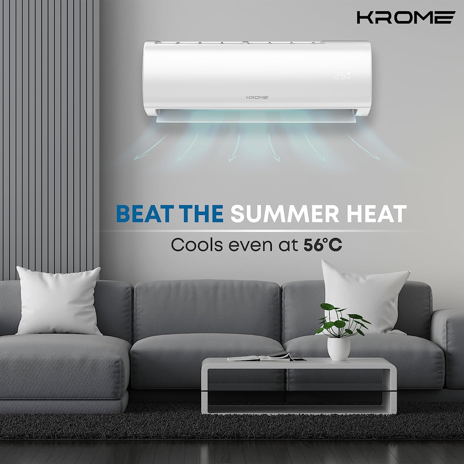 Krome 2 Ton AC, Split Air Conditioner With Advanced Rotary Compressor Technology, 24000 BTU, Low Noise, Environment Friendly R-410a, Smooth And Stable Operations, White, KR-AR24TT3