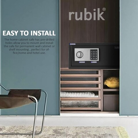 Rubik Wide Safe Box Hotel Size Locker with Digital Number Keypad and Key for A4 Documents Laptop Macbook Tablets Camera Cash Jewelry Security RUB-20ENW-BLK (Black)