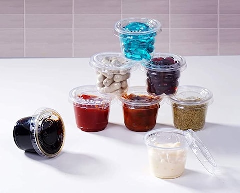 Yesocea [100 Pack] 1 Oz Clear Plastic Jello Shot Cups Container With Snap On Leak-Proof Lids -Small Shot Cups