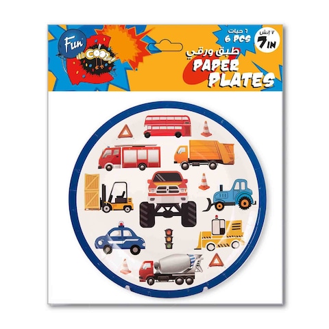 Fun Paper Plate 7in 6pcs Car