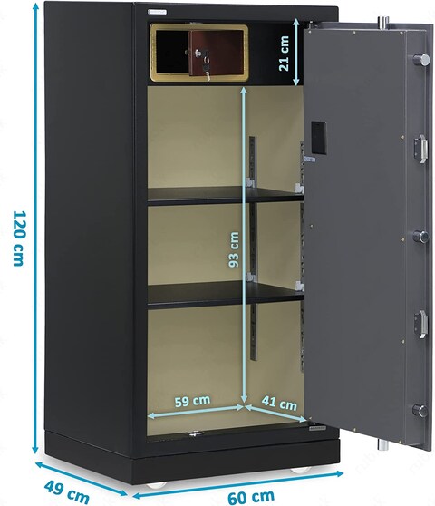 Rubik Safe Box X-Large Capacity, Triple Security Lock, Floor Standing with Wheels, Fire Resistant Coat, for Home Office (Size 120x60x49cm) Black/Grey