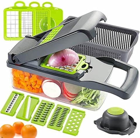 Generic 14-In-1 Multifunctional Vegetable Chopper With 8 Stainless Steel Blades, Onion Chopper, Fruit Slicer Cutter Salad Potato Carrot Garlic, Manual