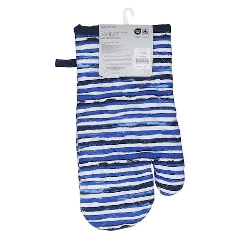 LA Collection 170 GSM Cotton Stripe Printed Oven Mitten Navy 17x32cm
