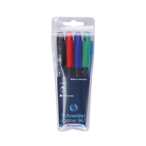 Schneider Topliner 967 Fineliner Pens - 4 Pens - Multi Colors