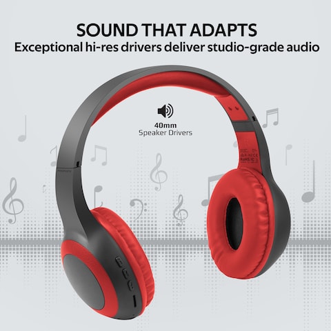 Promate Bluetooth Headphone, Over-Ear Deep Bass Wired/Wireless Headphone with Long Paytime, Hi-Fi Sound, Built-In Mic, On-Ear Controls, Soft Earpads, MicroSD Card Slot and AUX Port, LaBoca Red