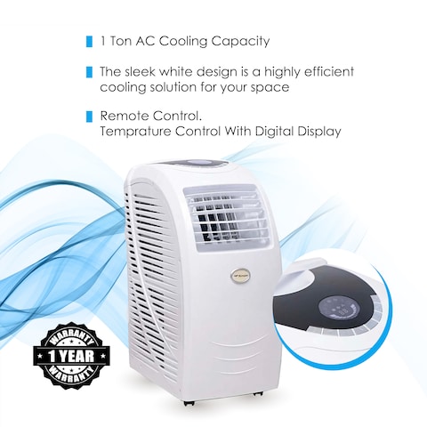 Bompani 12000 BTU Portable AC - White With Rotary Compressor, Tropicalized T3, Digital Display, Remote Control, Window Connector Kit, One-Year Warranty, 5-Year Compressor Warranty - BO1200