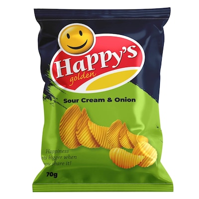 Happys Golden Sour Cream And Onion Potato Chips 70G