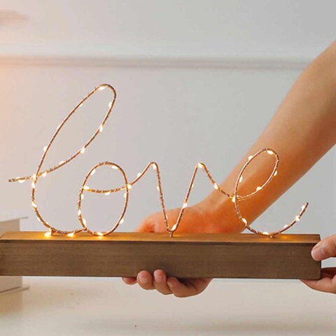 Golden Glowing LOVE Sign with Yellow LED Lights 36x22cm