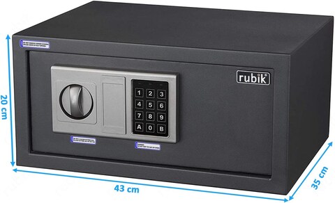 Rubik Wide Safe Box Hotel Size Locker with Digital Number Keypad and Key for A4 Documents Laptop Macbook Tablets Camera Cash Jewelry Security RUB-20ENW-BLK (Black)