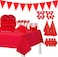 Party Time 110pcs Red Party Supplies Disposable Paper Dinnerware Set Serves 12 guest Paper Plates Napkins Cups Spoon &amp; Fork Hats Banner Table Cover Party Sets for Wedding Birthday Baby Shower