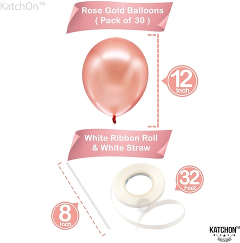 Katchon Rose Gold Balloons Party Decorations Set - Pack Of 30, 12 Inch, Rose Gold Balloon For Rose Gold Party Decoration, Rose Gold Balloons Metallic For Bridal Shower, Bachelorette, Birthday Balloons