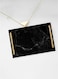 Lowha Decorative Acrylic Serving Tray With Gold Metal Handles And Dark Marble Design 20x30 cm