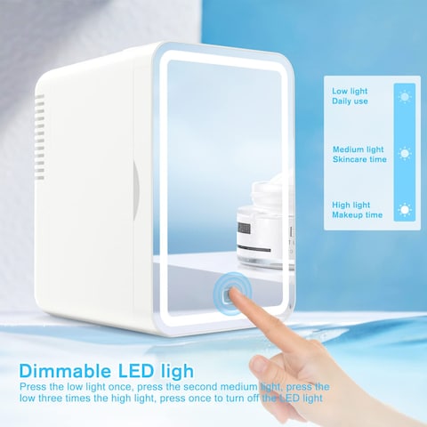 Mini Makeup Beauty Fridge, 8L Portable Cosmetic Refrigerator, Makeup Mirror Skincare Fridge with LED Light, Quiet, Cooler/Warmer Fridge