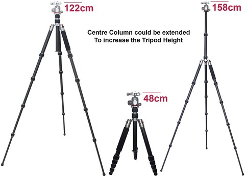 Coopic T-25C+L30S Carbon Fiber 3 In 1 Tripod Monopod Ball Head Max 63 Inch/160 cm With Fluid Metal Ball Video Head 1/4-Inch Quick Shoe Plate And Bag For DSLR Camera Video Camcorder Load Up To 15 Kg