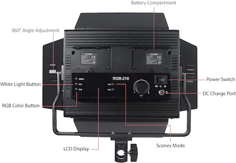 COOPIC RGB-216 2-Pack LED Video Light with 200cm Stand TFT Color Display/High CRI White LED/2500-8500K/360&deg; Full Color/9 Types of Scenes, Led Light Panel for Outdoor Photography