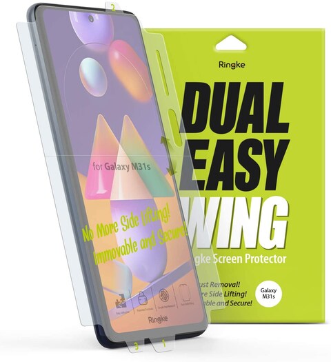 Ringke Dual Easy Wing Samsung Galaxy M31S Screen Protector Full Coverage (Pack of 2) Dual Easy Film Case Friendly Protective Film [ Designed Screen Guard For Galaxy M31S ]